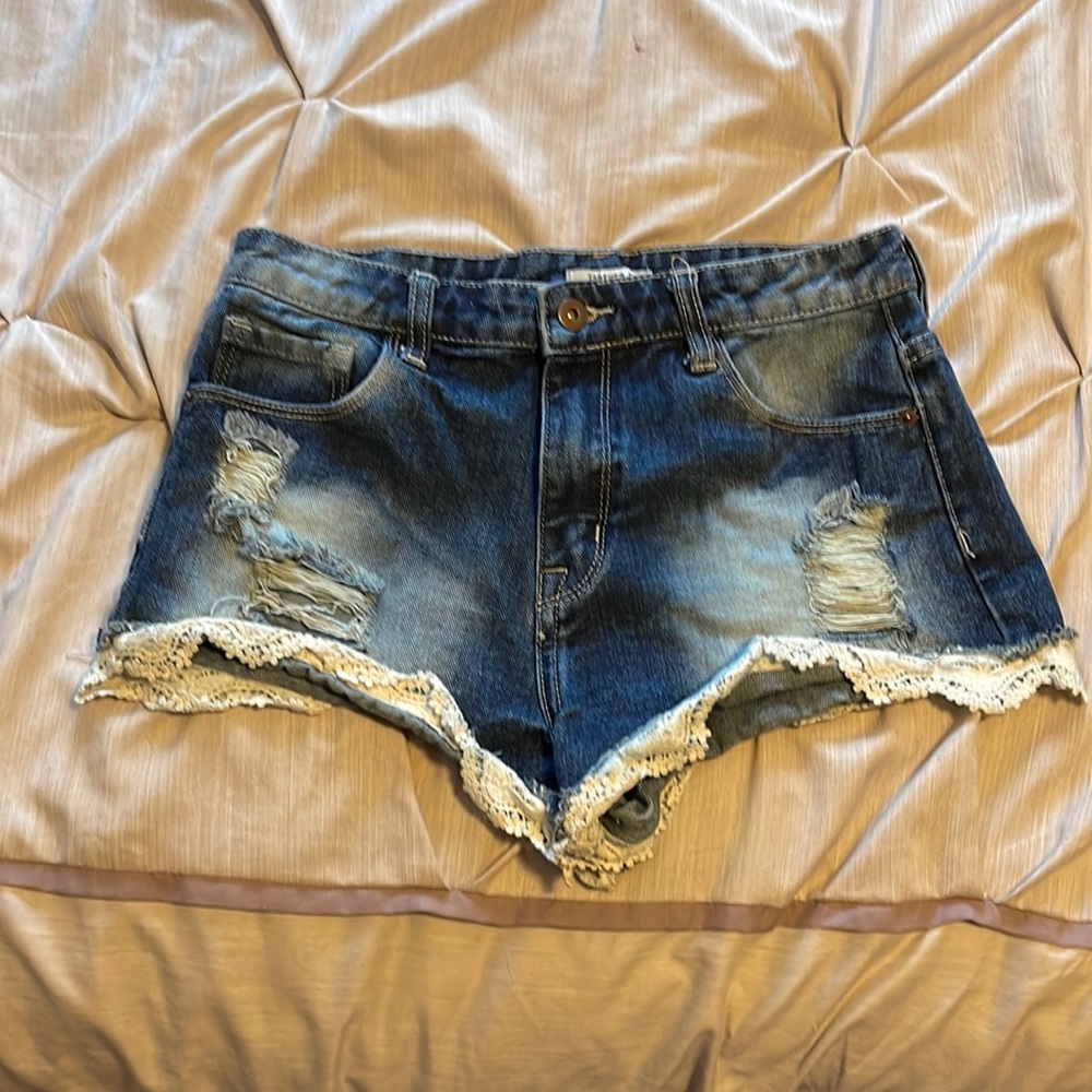 Forever 21 Short Shorts, Distressed with Lace Cuffs